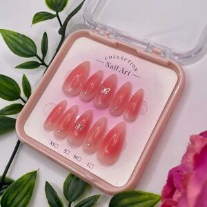 Pink Aura Nails With Gems | Handmade |
